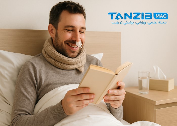 فرد بیمار در حال کتاب خواندن به جای ورزش در زمان بیماری