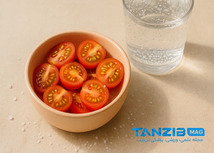 اسنک رژیمی گوجه‌فرنگی با نمک (زیر ۱۰۰ کالری)
