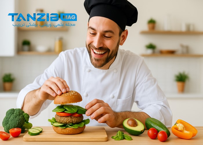 آشپز حرف های در حال تهیه میان وعده رژیمی