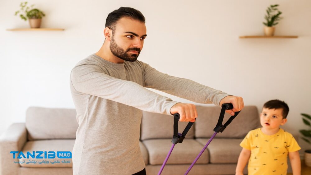 تمرین با کش ورزشی خانگی در منزل