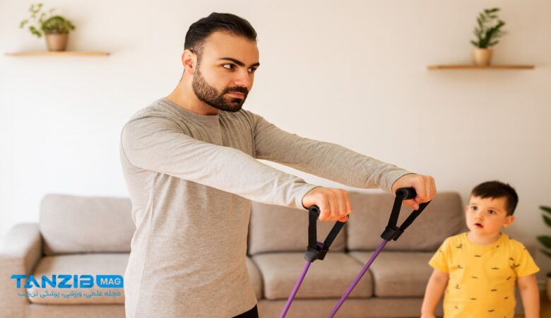 تمرین با کش ورزشی خانگی در منزل