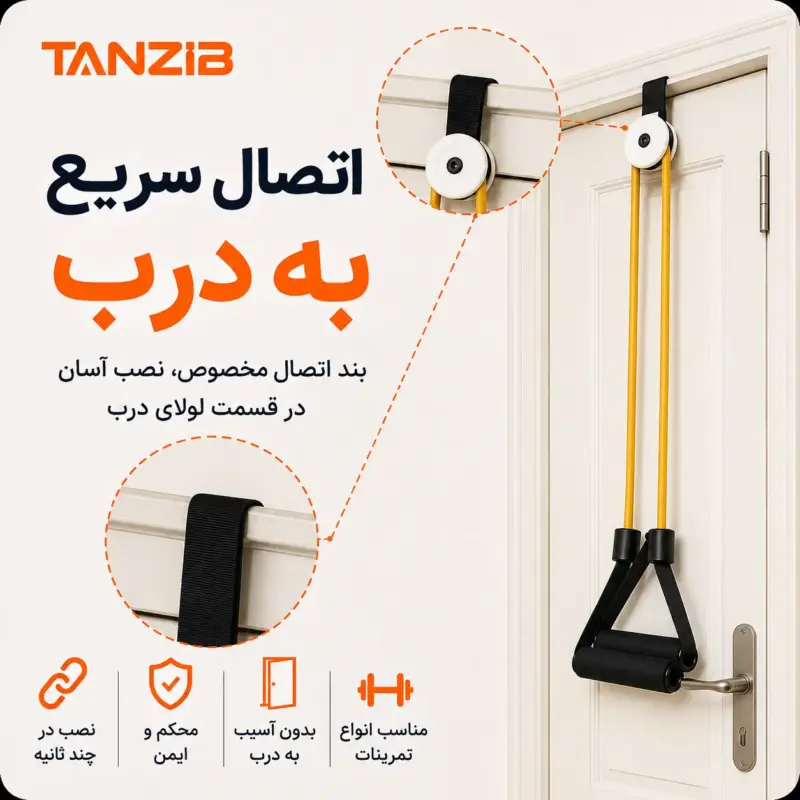 کش ورزشی CX قرقره ای تنزیب (در دو مقاومت) | تن زیب اتصال-به-درب-کش-قرقره ای