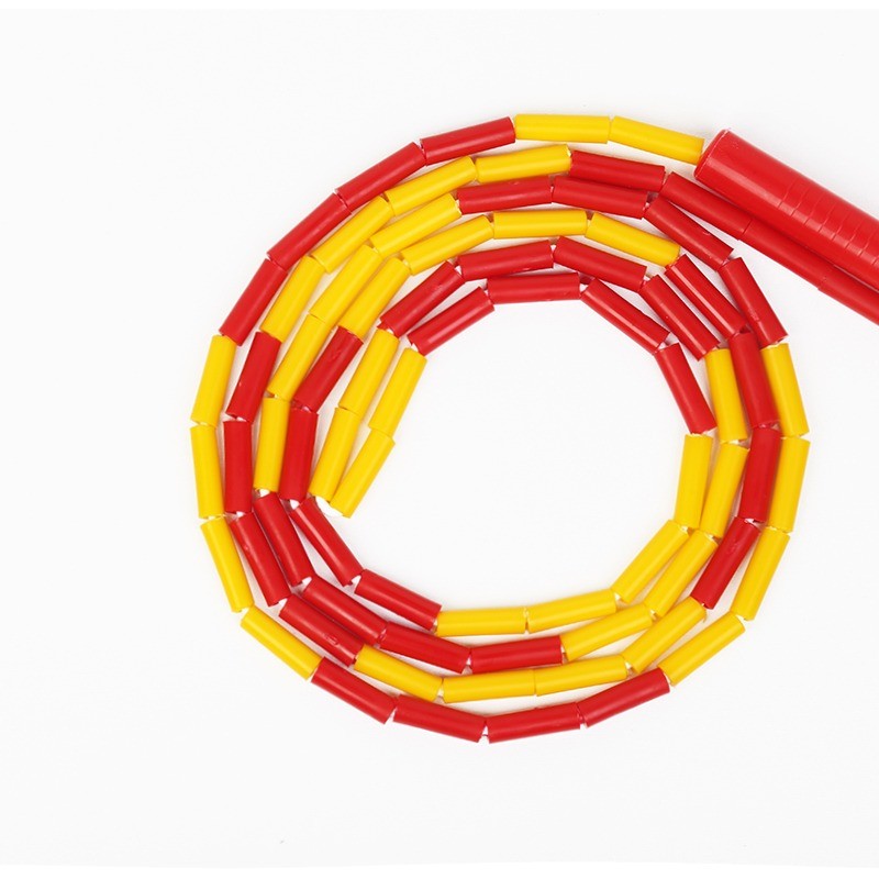 طناب ورزشی مهره ای دسته بلند تن زیب 3 متری زرد و قرمز از نمای بالا