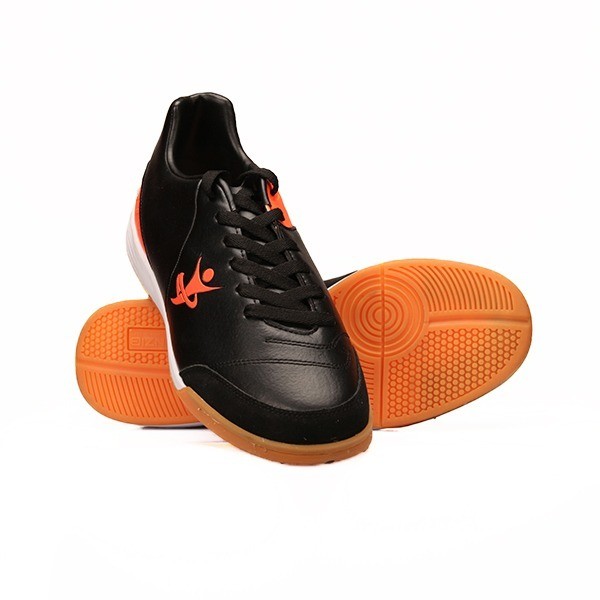 کفش فوتسال سالنی تن زیب کد TID9603 نارنجی مشکی جفت با پس زمینه سفید