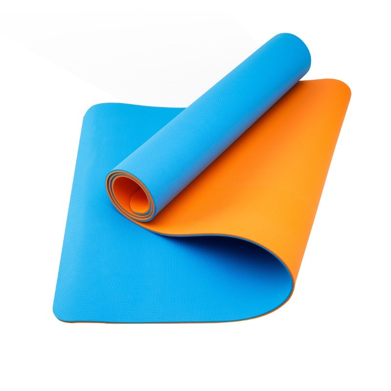 گوشه مت یوگا 6میل دو رنگ تن زیب آبی-نارنجی از نماینزدیک و بالا برای عکس اصلی