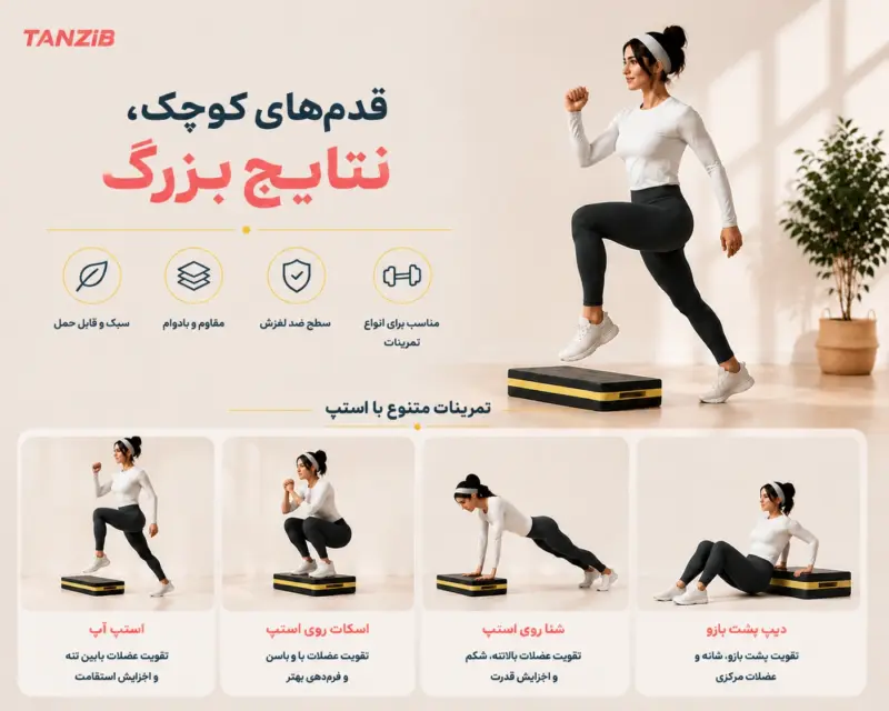 تخته استپ ورزشی تن زیب | تن زیب اینفوگرافی استپ ورزشی