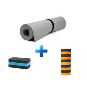 پکیج یوگای تن‌زیب شامل مت یوگا + آجر یوگا + فوم رولر