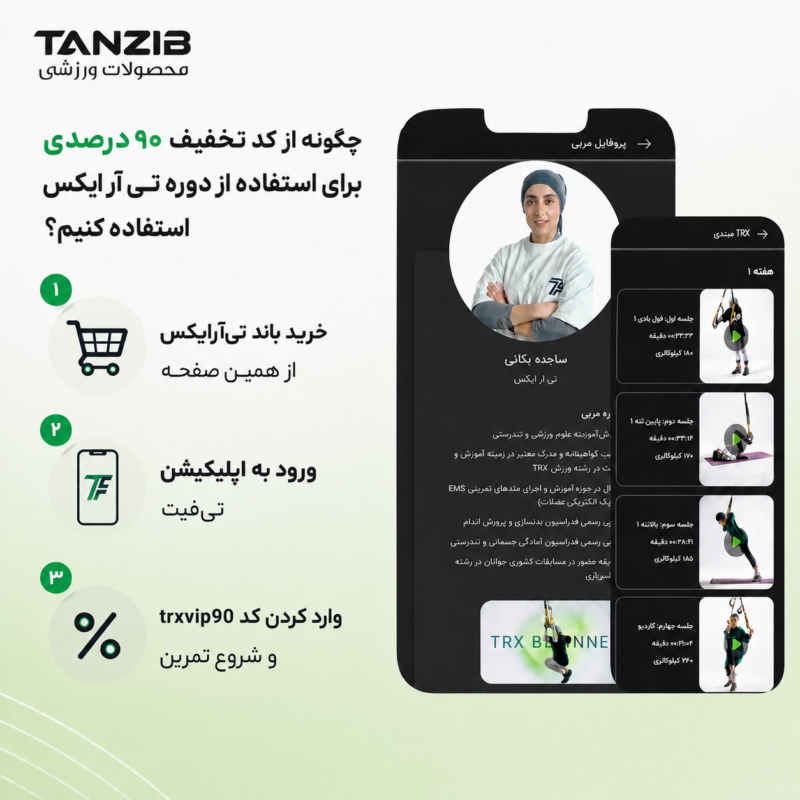 تی آر ایکس تنزیب مدل پرو ( trx band) - با ۹۰ درصد تخفیف دوره آموزشی | تن زیب توضیح مراحل استفاده از کد تخفیف دوره تی آر ایکس با زمینه دسکتاپ گوشی روی اپ تی فیت