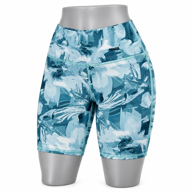 tanzib-4593-aqua-mannequin نمای شبیهسازیشده شلوارک کمرگنی تنزیب ۴۵۹۳ سبز آبی روی مانکن
